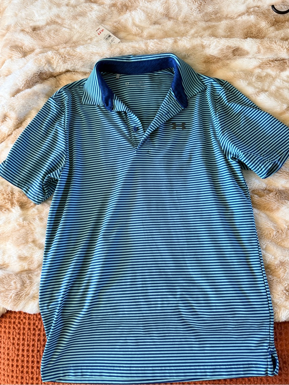 Under Armour Navy and Light Blue Striped Performance Polo